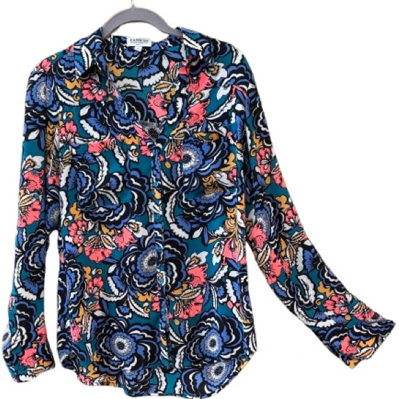 Express Tops - Floral Fun Pattern!! Express Portofino Shirt Slim Fit M Turquoise, Blue, Peach